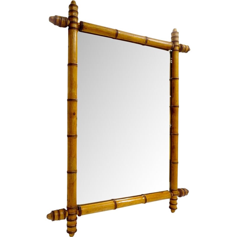 Large old mirror in turned wood called bamboo - 1940s