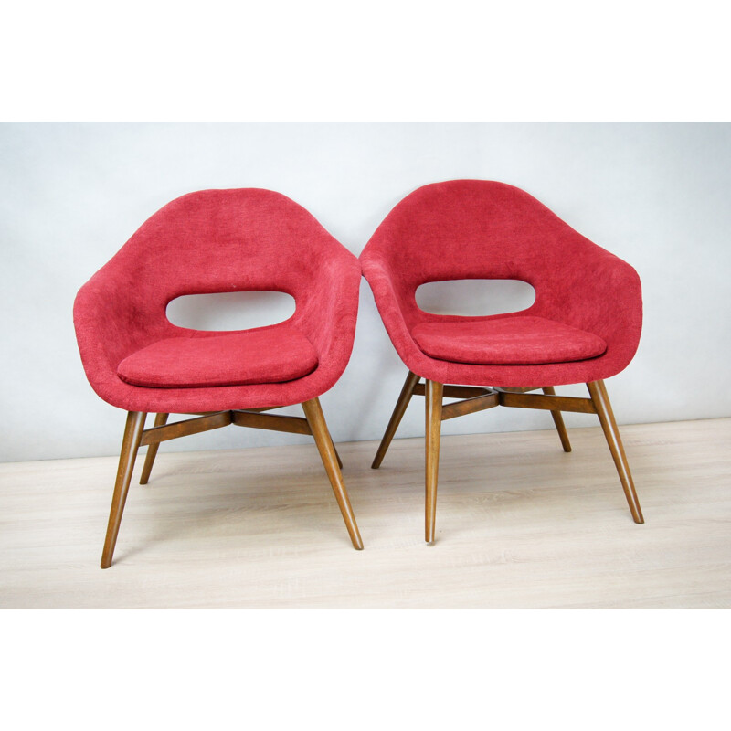 Pair of Red Shell armchairs by František Jirak - 1960s