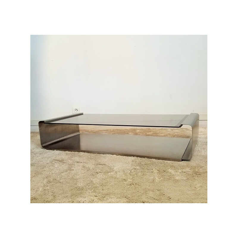 Coffee table in glass and stainless steel - 1970s