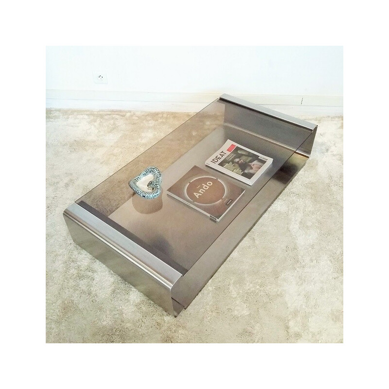 Coffee table in glass and stainless steel - 1970s