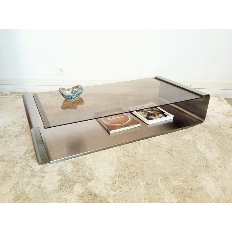 Coffee table in glass and stainless steel - 1970s
