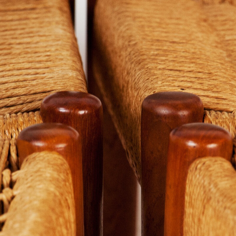 Set of 4 scandinavian chairs in teak and rope by Arne Hovmand OLSEN 1960s