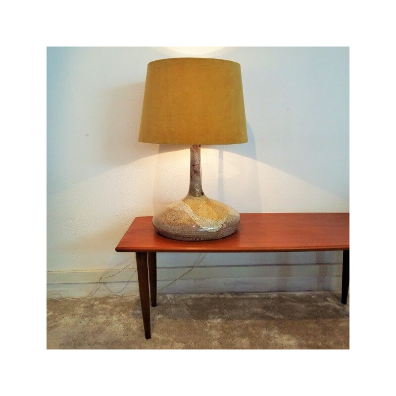 Large lamp in ceramic and velvet - 1970s