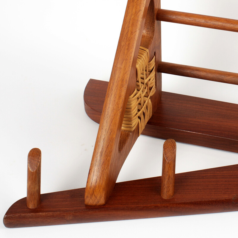 Teak and wicker hat and coat rack - 1950s