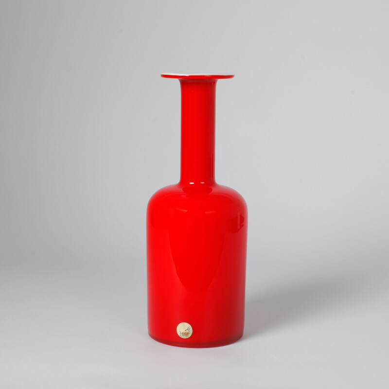 Paire de 2 vases blanc et rouge par Otto Brauer pour Holmegaard Danemark - 1960