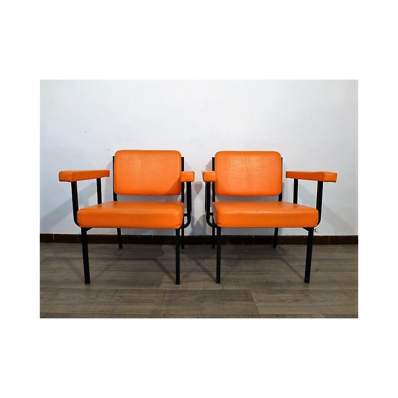 Paire de fauteuils moderniste vintage orange - 1960
