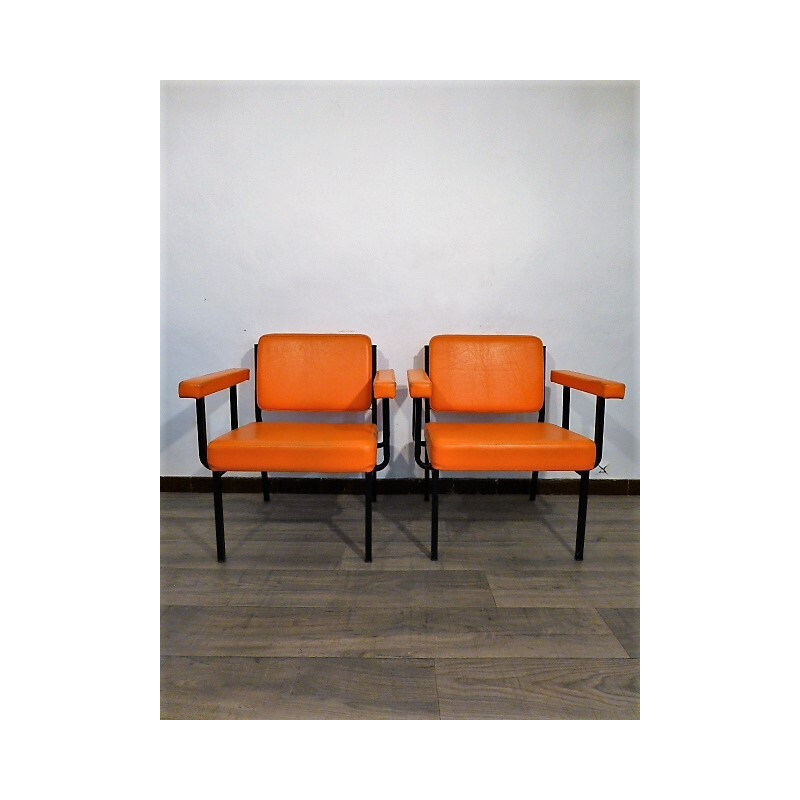 Pair of vintage orange modernist armchairs - 1960s