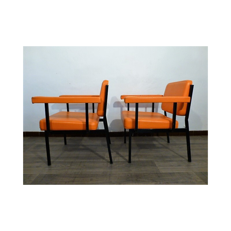 Pair of vintage orange modernist armchairs - 1960s