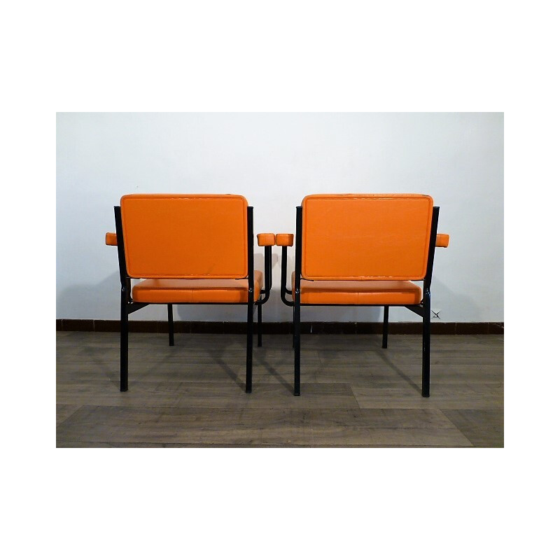 Paire de fauteuils moderniste vintage orange - 1960