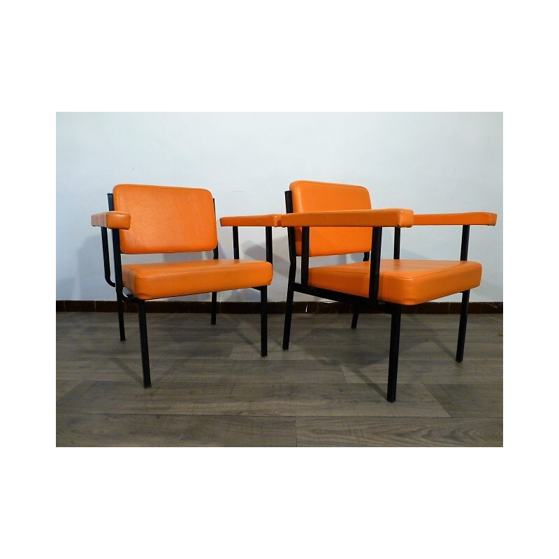 Pair of vintage orange modernist armchairs - 1960s