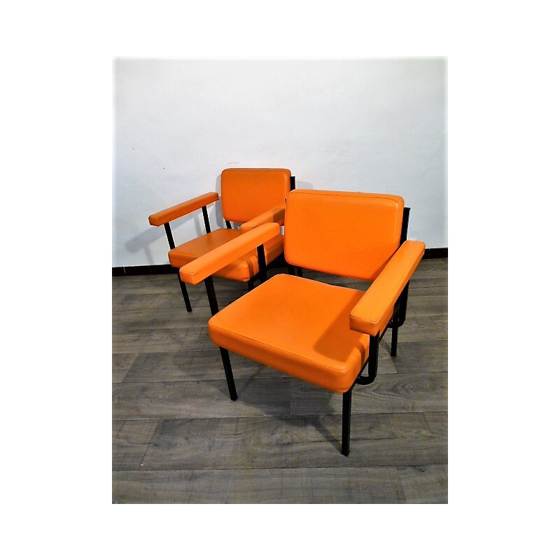 Pair of vintage orange modernist armchairs - 1960s