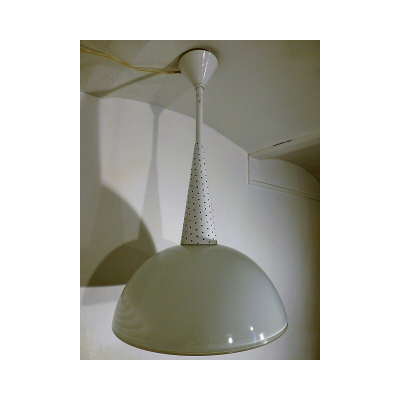 White pendant lamp in glass by Holophane - 1960s