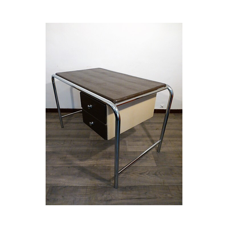 Modernist desk in skaï and chromed metal - 1970s