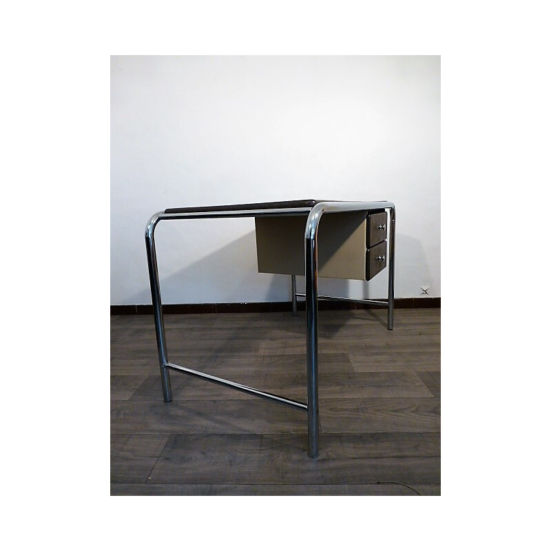 Modernist desk in skaï and chromed metal - 1970s