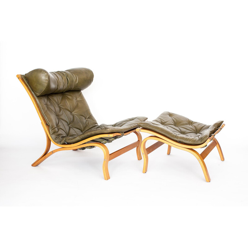 Vintage Skandi Lounge & Ottoman Armchair by Arne Norell - 1970s