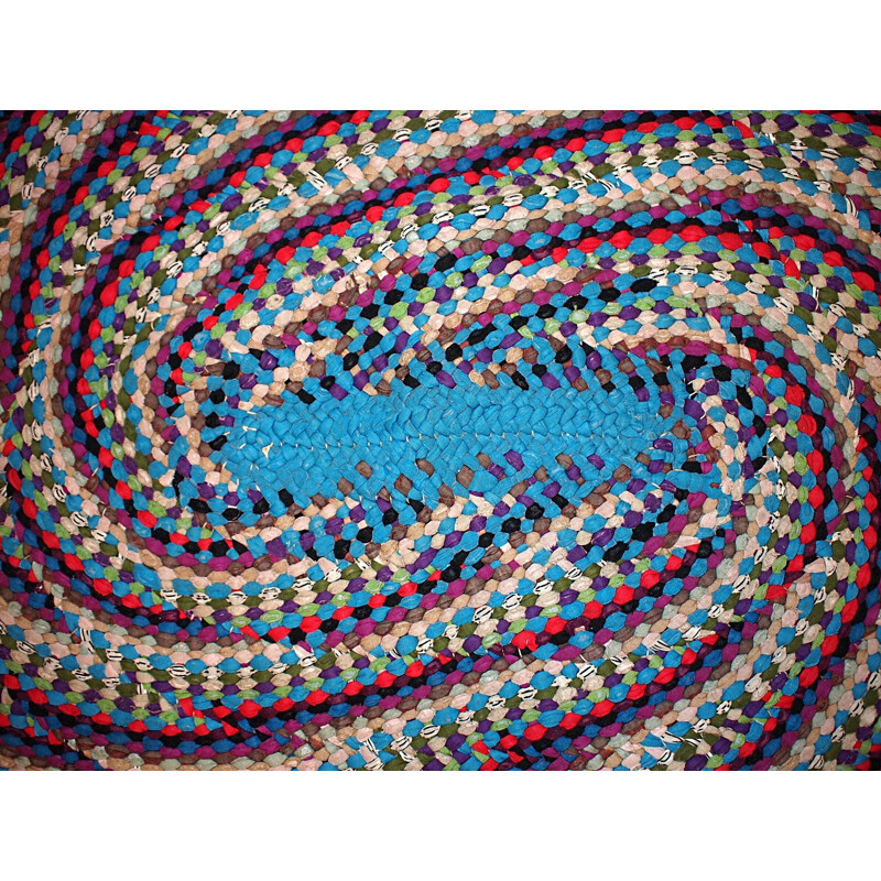 Hand made vintage American braided rug - 1970s