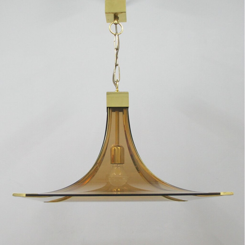 Italian pendant lamp in brass and glass - 1970s