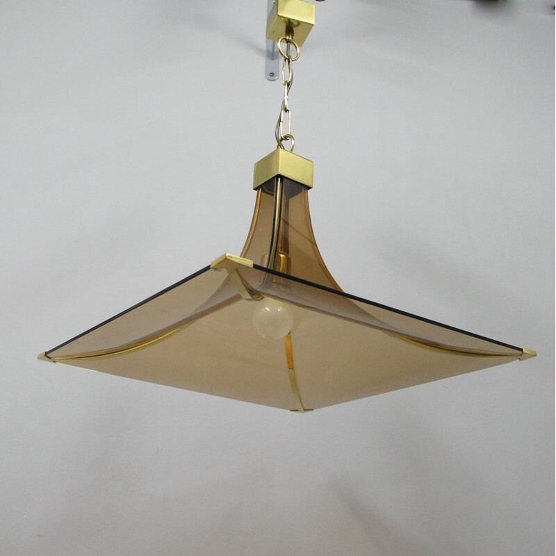 Italian pendant lamp in brass and glass - 1970s