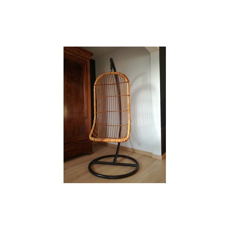 Vintage rattan hanging armchair - 1960s