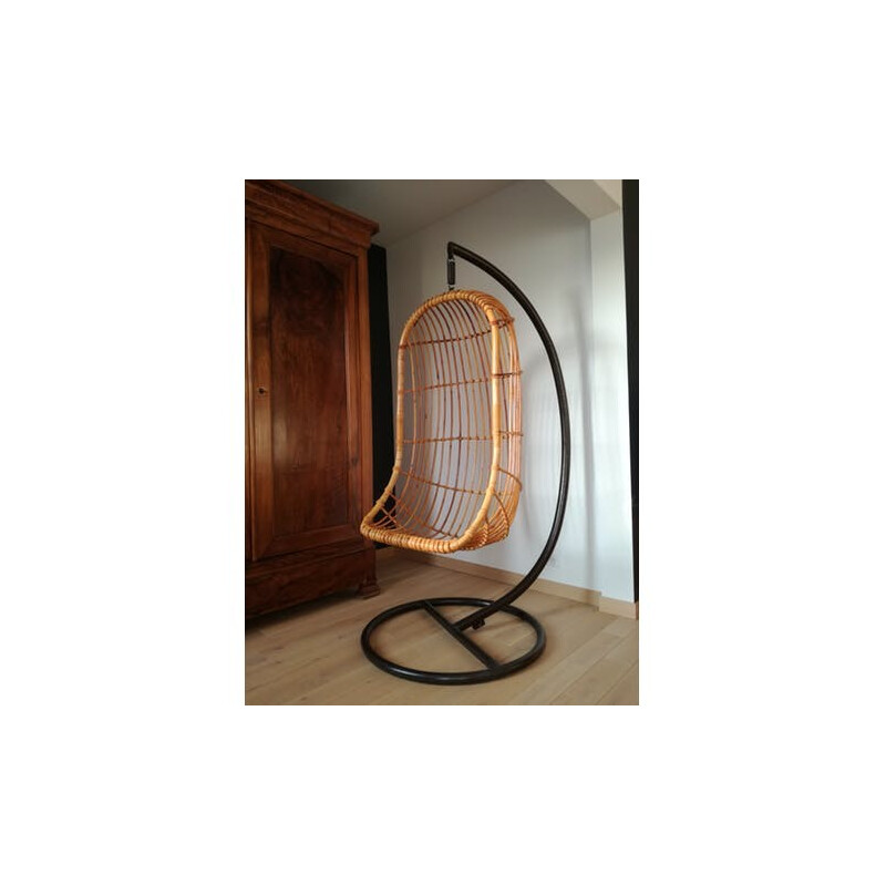 Vintage rattan hanging armchair - 1960s