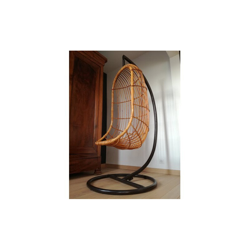 Vintage rattan hanging armchair - 1960s