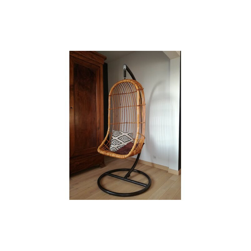 Vintage rattan hanging armchair - 1960s