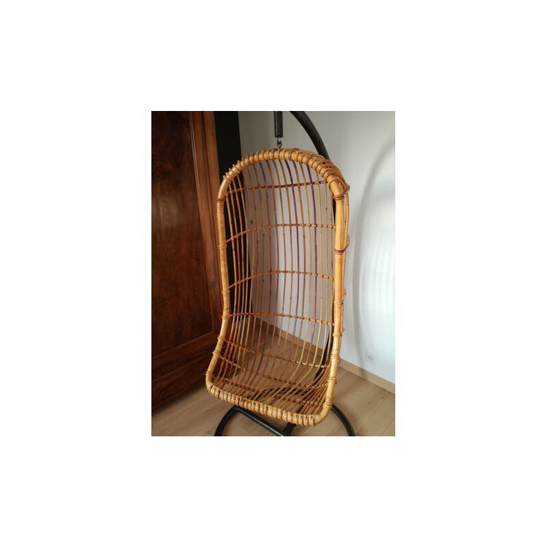 Vintage rattan hanging armchair - 1960s