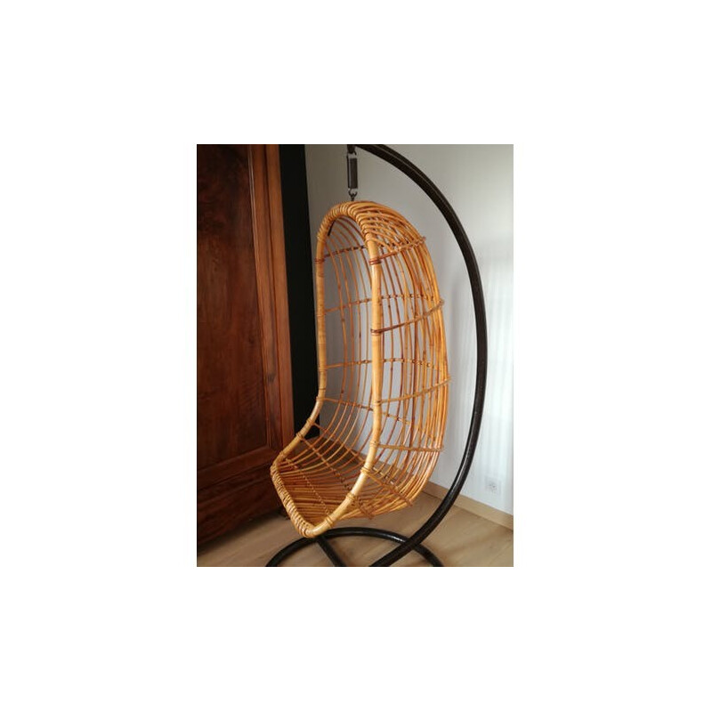 Vintage rattan hanging armchair - 1960s