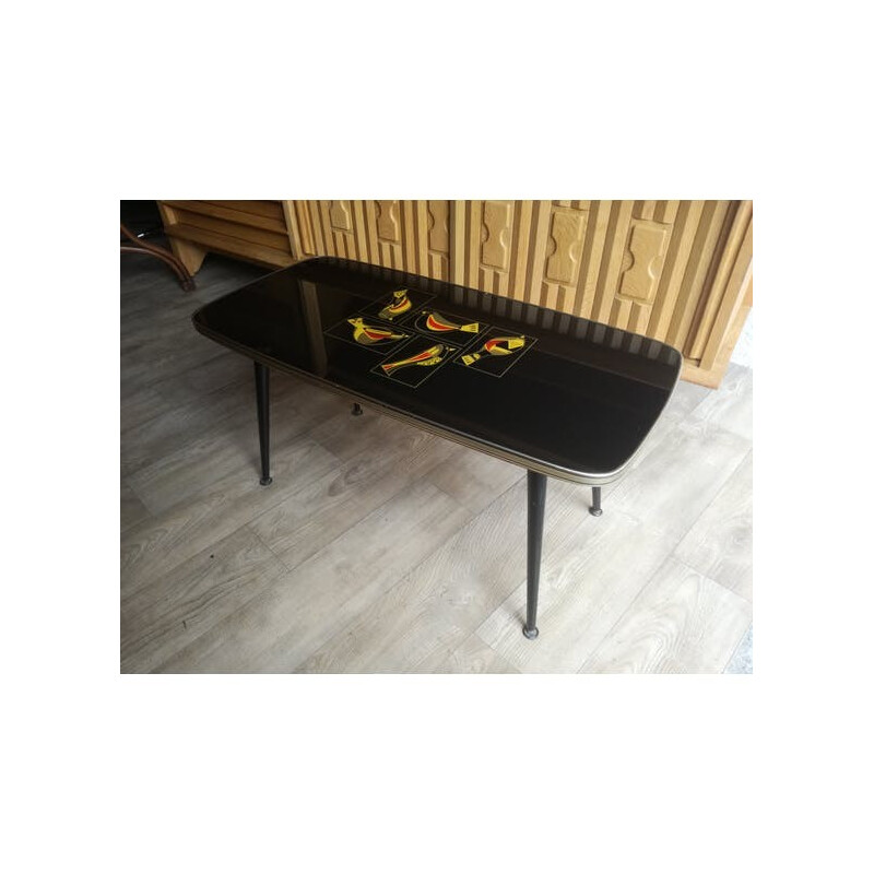 Table basse vintage avec motifs oiseaux - 1950