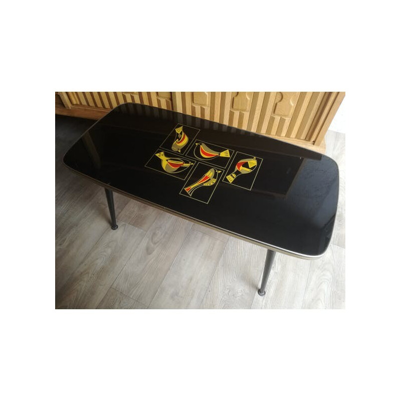Vintage coffee table with bird motifs - 1950s