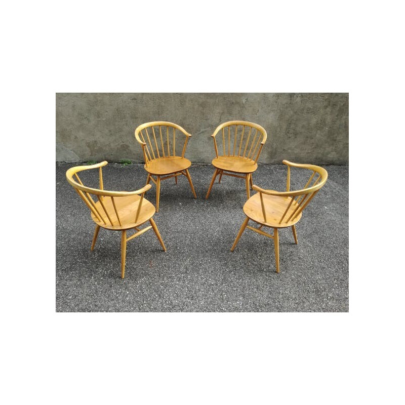 Suite de 4 chaises à dossier en fuseau d'Yngve Ekstrom - 1950