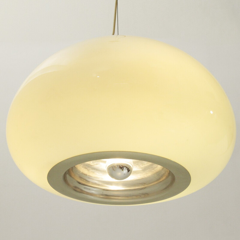 Black and White opaline glass pendant lamp by Achille and Pier Giacomo Castiglioni for Flos - 1960s