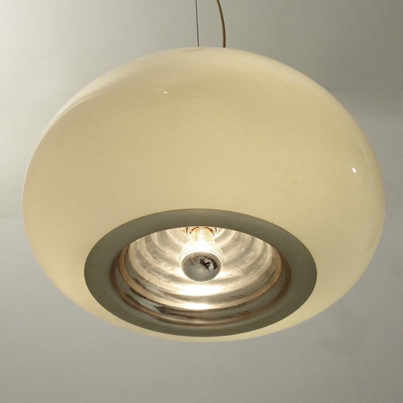 Black and White opaline glass pendant lamp by Achille and Pier Giacomo Castiglioni for Flos - 1960s