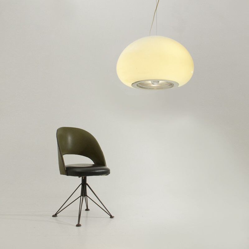 Black and White opaline glass pendant lamp by Achille and Pier Giacomo Castiglioni for Flos - 1960s