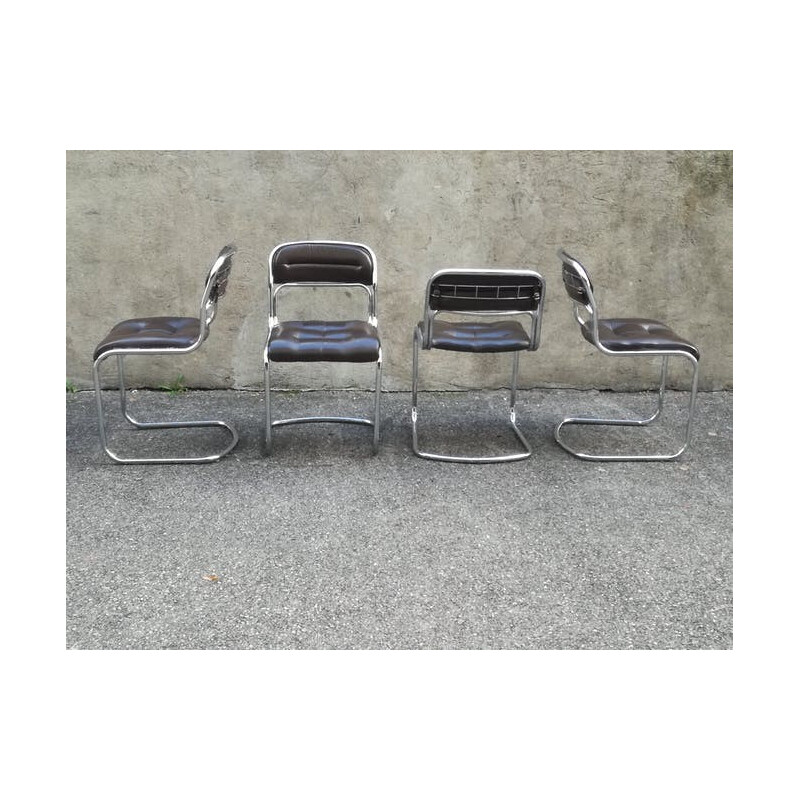 Set of 4 chairs in chrome metal and skai - 1970s