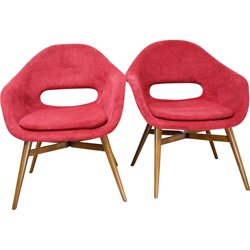 Pair of Red Shell armchairs by František Jirak - 1960s