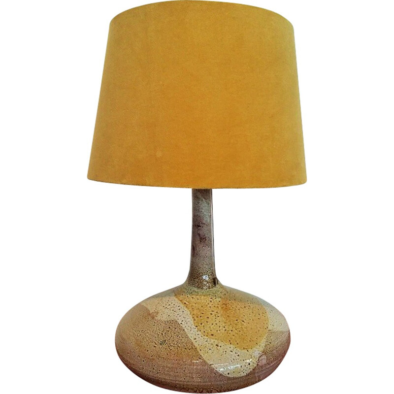 Grande lampe en céramique et velours - 1970