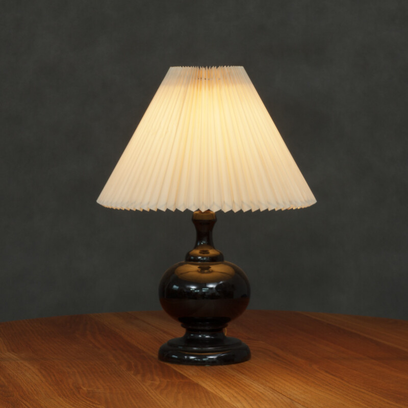 Mid-century Black ceramic lamp with Le Kilint shade - 1960s