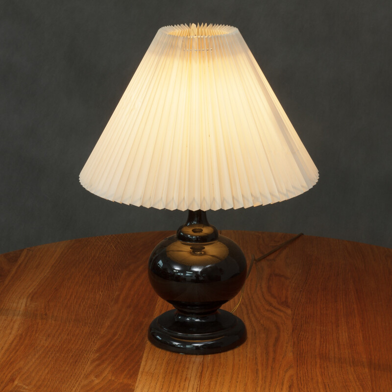 Mid-century Black ceramic lamp with Le Kilint shade - 1960s