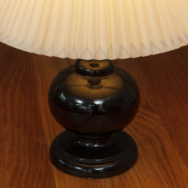 Mid-century Black ceramic lamp with Le Kilint shade - 1960s