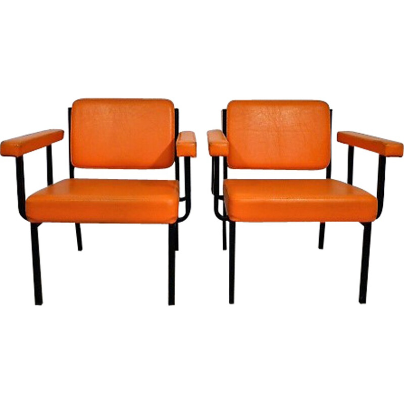 Pair of vintage orange modernist armchairs - 1960s