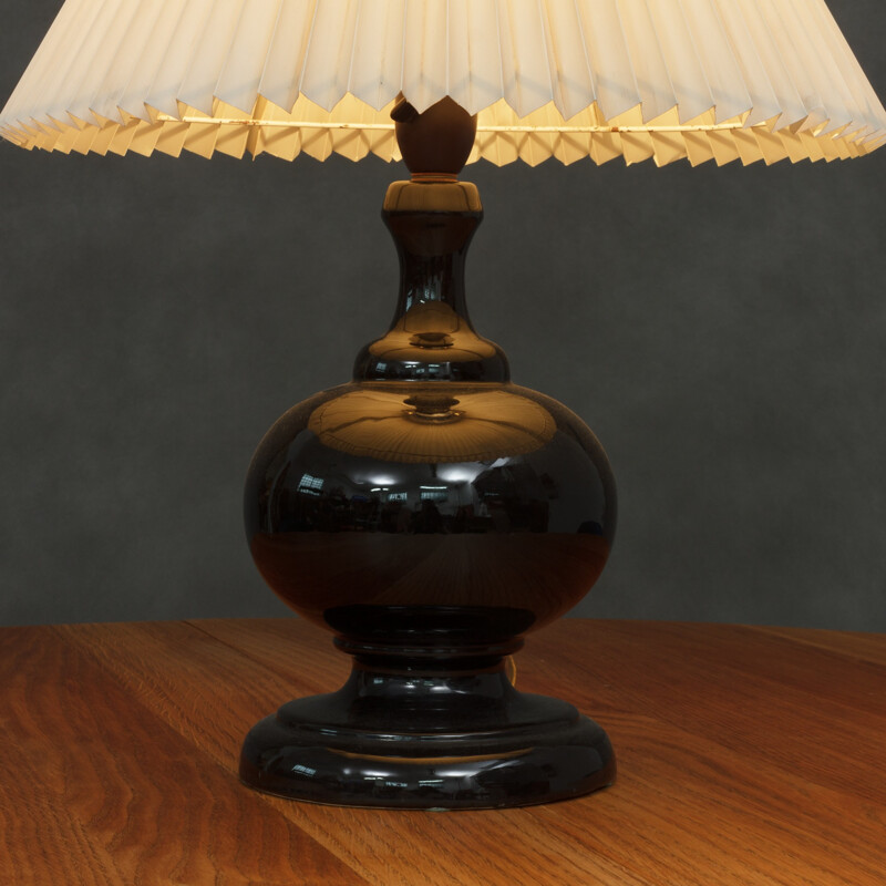 Mid-century Black ceramic lamp with Le Kilint shade - 1960s