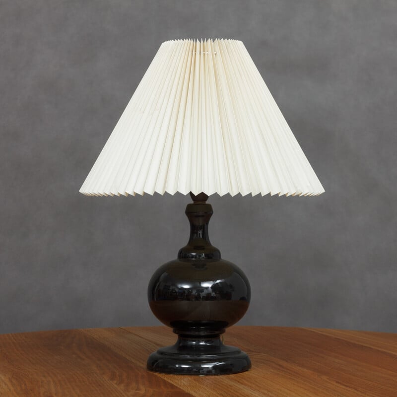 Mid-century Black ceramic lamp with Le Kilint shade - 1960s