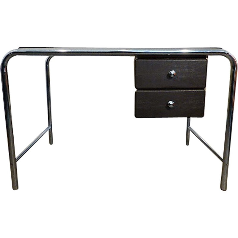 Modernist desk in skaï and chromed metal - 1970s