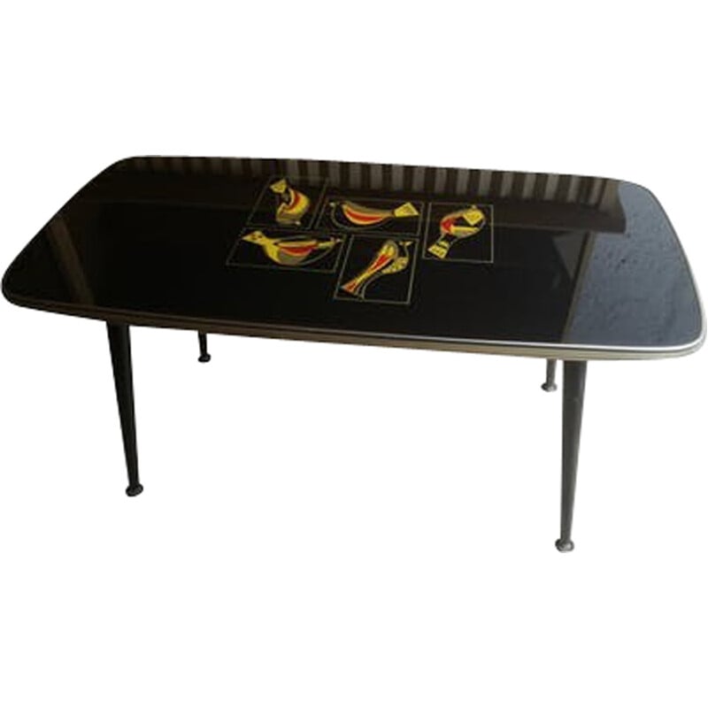 Table basse vintage avec motifs oiseaux - 1950