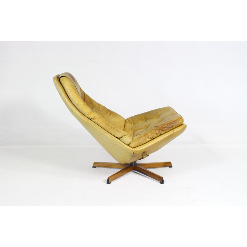 Vintage Leather Lounge Chair with Ottoman by Madsen & Schubell for Bovenkamp - 1970s