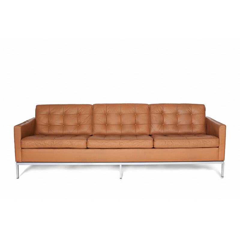 Vintage 3 leather seater sofa by Florence Knoll - 1950s