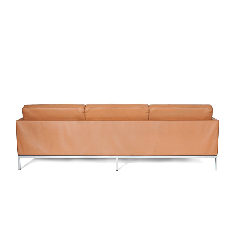 Vintage 3 leather seater sofa by Florence Knoll - 1950s