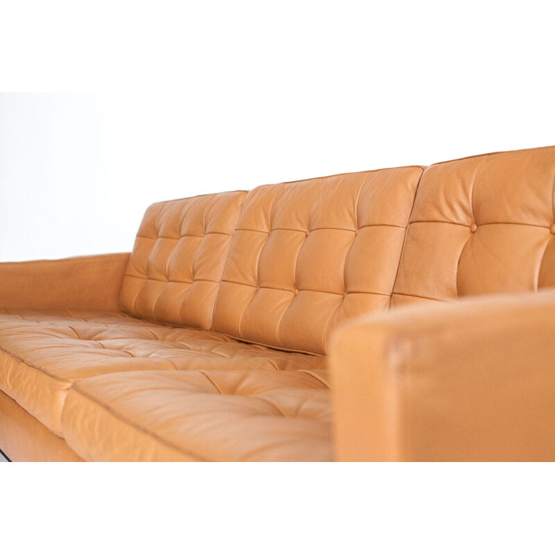 Vintage 3 leather seater sofa by Florence Knoll - 1950s