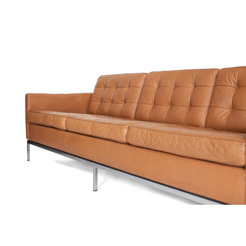 Vintage 3 leather seater sofa by Florence Knoll - 1950s